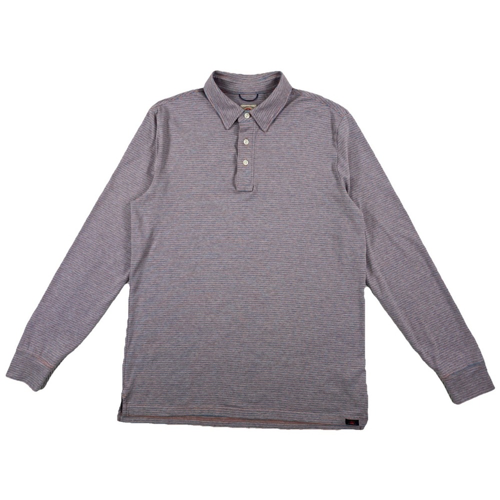 Faherty Movement Polo Shirt Long Sleeve Men's Medium Blue Pink Striped